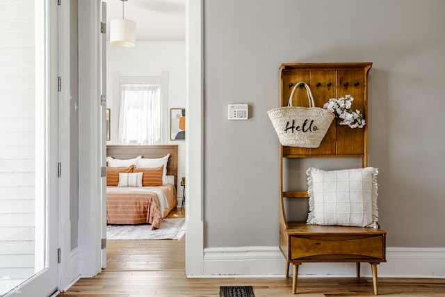 hallway featuring a healthy amount of sunlight and light hardwood / wood-style flooring