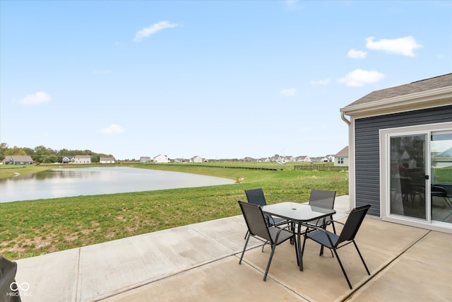 view of patio / terrace featuring a water view