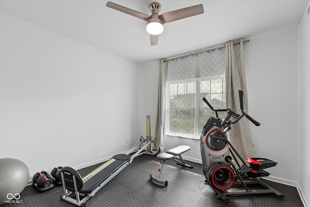 workout area with ceiling fan