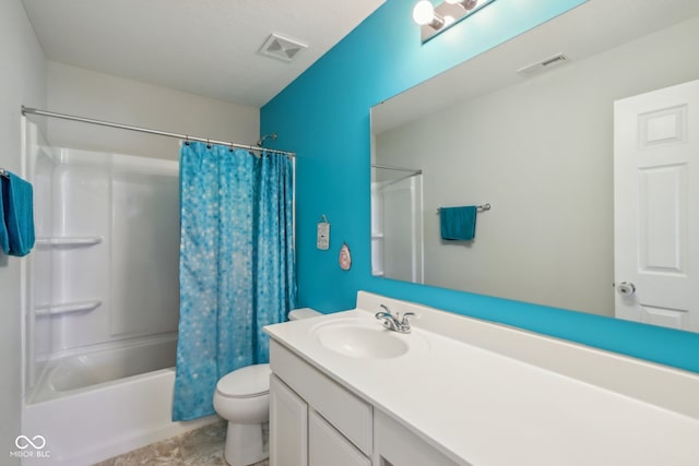 full bathroom featuring vanity, toilet, and shower / bath combo with shower curtain