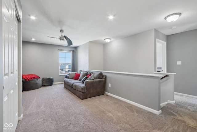 interior space featuring light colored carpet