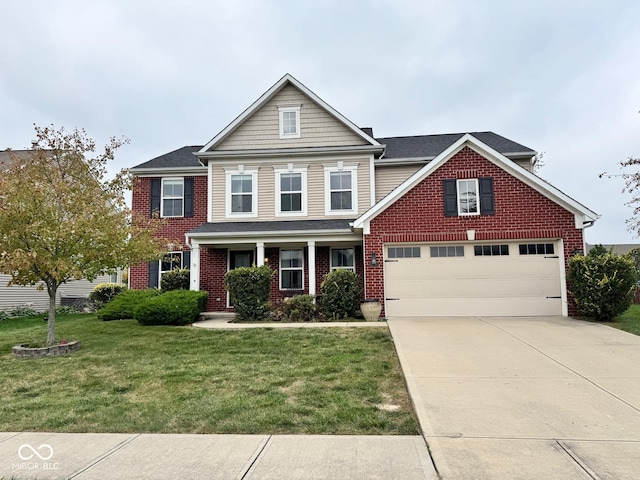 view of front facade featuring a garage and a front lawn