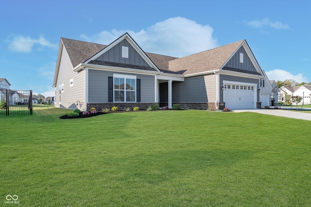 craftsman-style house with a front yard and a garage