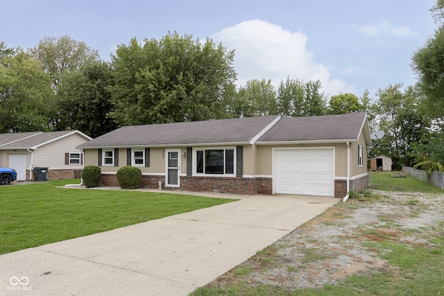 ranch-style home featuring a garage and a front yard