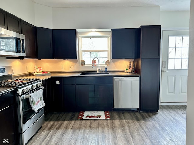 kitchen featuring hardwood / wood-style flooring, sink, and appliances with stainless steel finishes