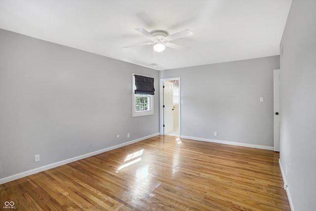 spare room featuring light hardwood / wood-style flooring and ceiling fan