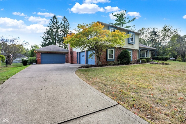 view of front of home featuring a garage and a front lawn