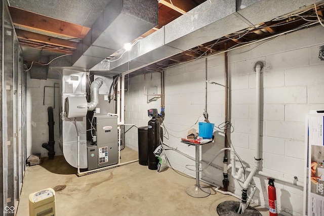 basement featuring heating unit