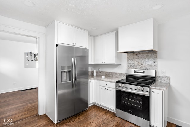 kitchen with stainless steel appliances, dark hardwood / wood-style flooring, custom exhaust hood, and white cabinets