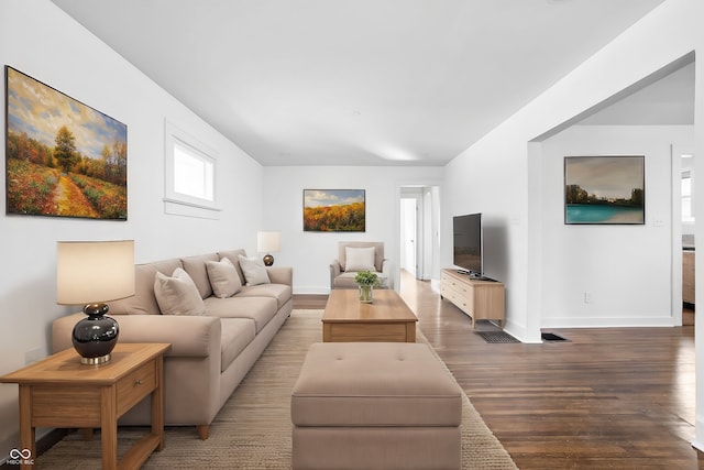 living room with hardwood / wood-style floors