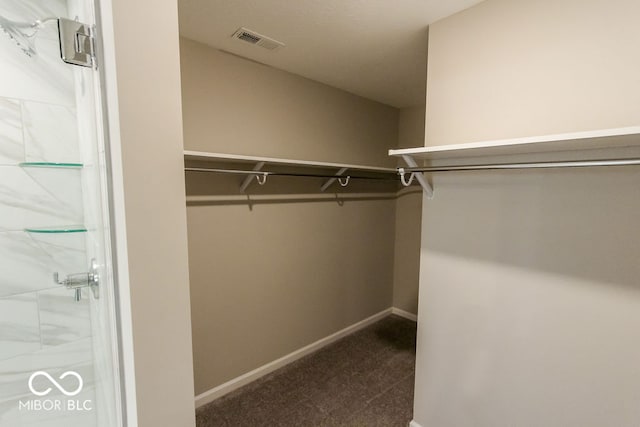 walk in closet featuring carpet flooring