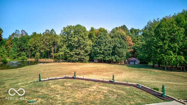 view of yard with a water view