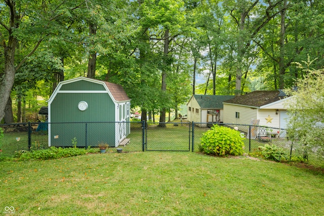 view of yard with a storage unit