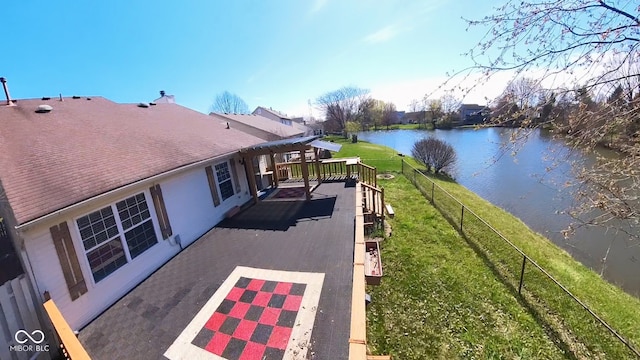 view of patio / terrace featuring a water view