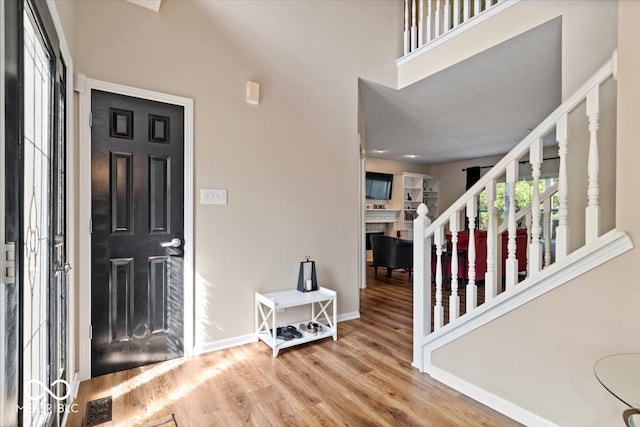 foyer with wood-type flooring