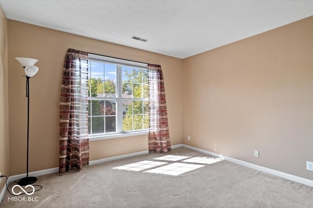 carpeted spare room featuring a textured ceiling