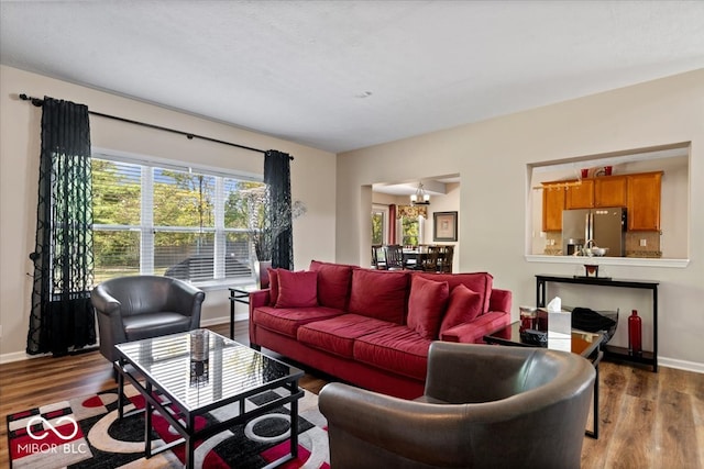 living room with hardwood / wood-style flooring