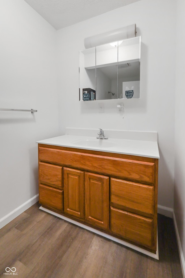 bathroom featuring hardwood / wood-style flooring and vanity