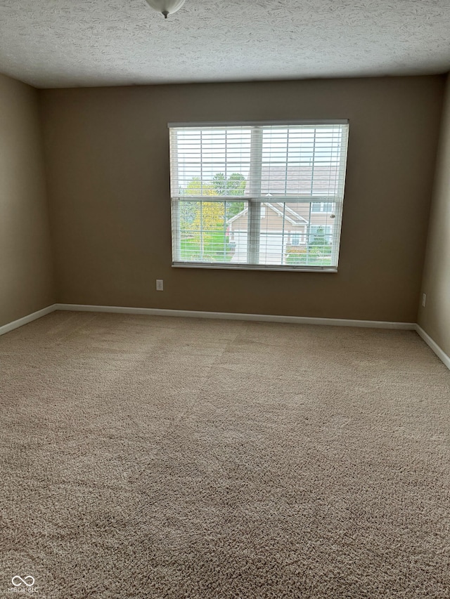 unfurnished room featuring a textured ceiling and carpet