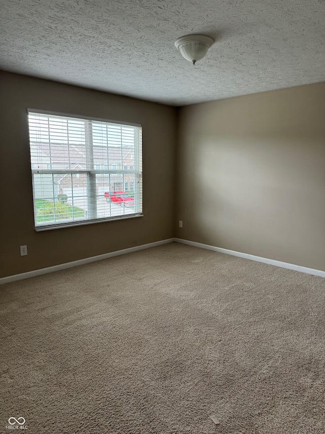 unfurnished room featuring carpet and a textured ceiling