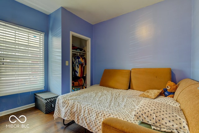 bedroom featuring a closet and hardwood / wood-style flooring