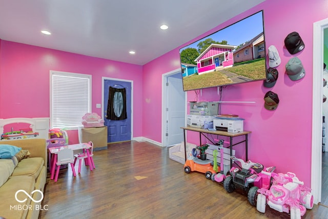 rec room featuring dark hardwood / wood-style flooring