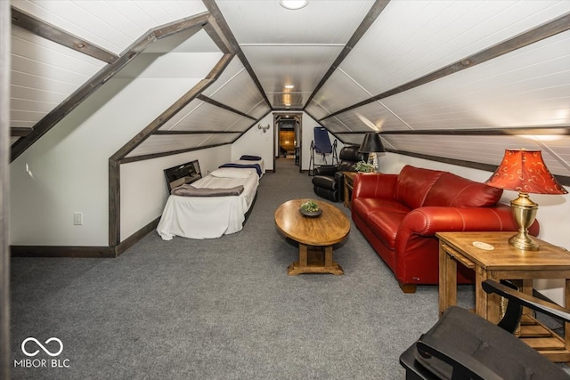 unfurnished living room with carpet and vaulted ceiling