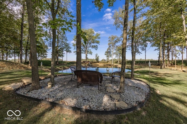 view of yard with a water view