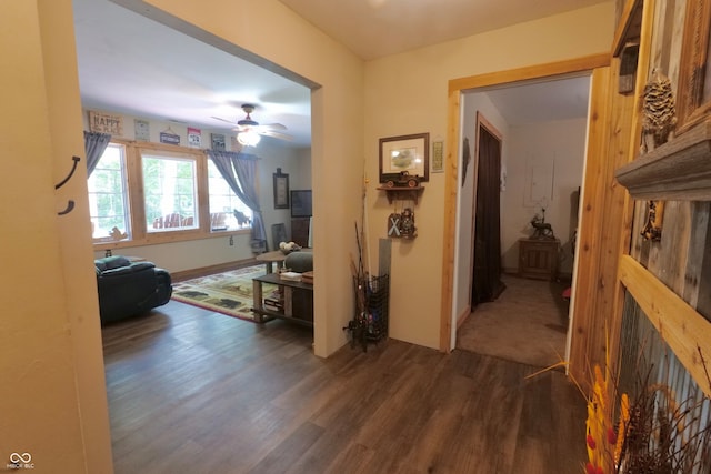 hallway featuring dark wood-type flooring