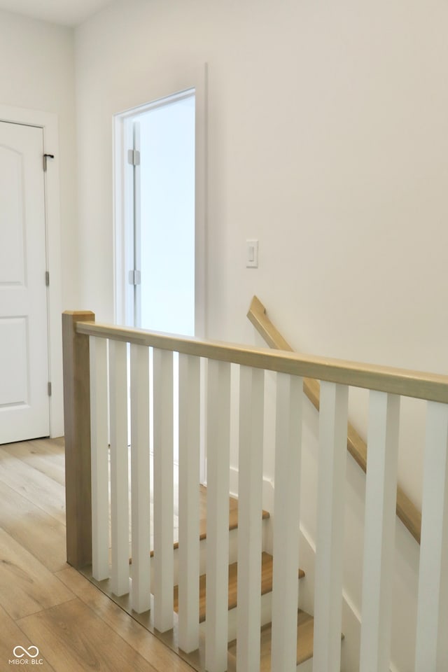 stairway featuring wood-type flooring