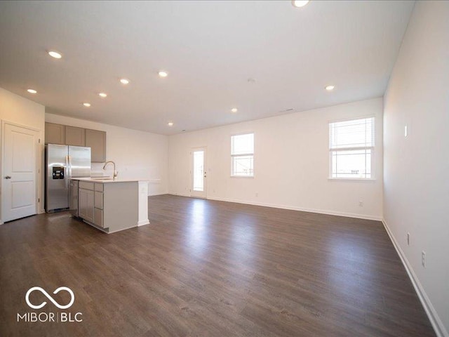 interior space featuring sink and dark hardwood / wood-style floors