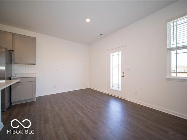 interior space with dark hardwood / wood-style floors and a wealth of natural light