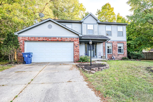 front of property with a garage and a front lawn