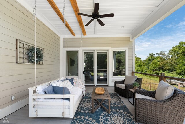 view of patio featuring outdoor lounge area and ceiling fan