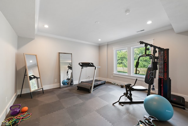 exercise area with crown molding