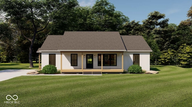 modern inspired farmhouse featuring a front lawn