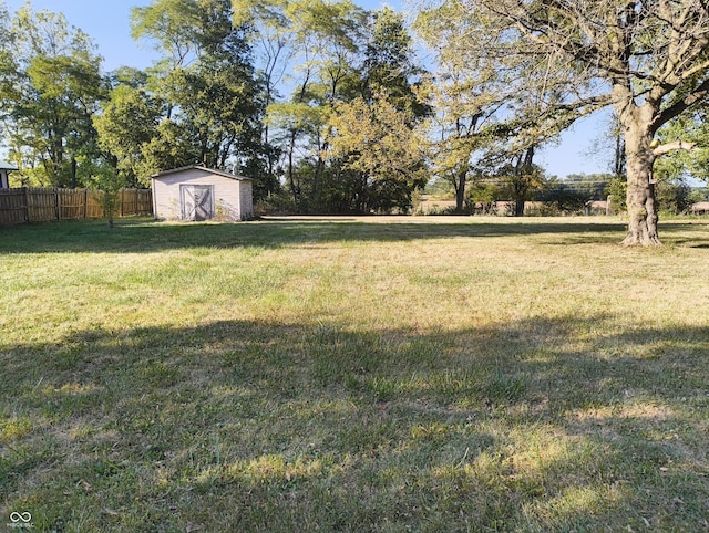 view of yard with a storage shed