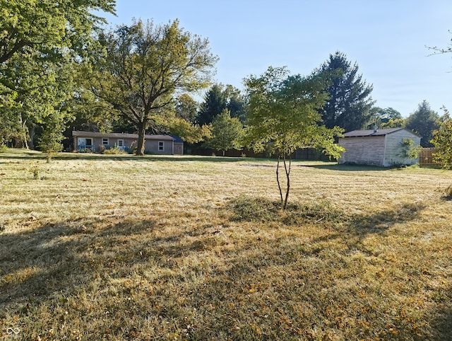 view of yard featuring a shed