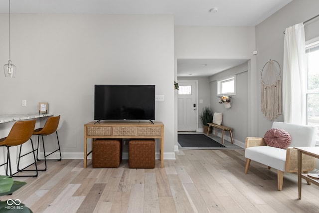 living room with light wood-type flooring