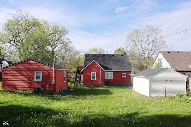 exterior space featuring a storage shed and central air condition unit