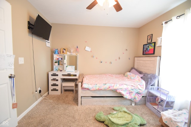 bedroom featuring carpet and ceiling fan