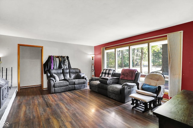 living room featuring dark hardwood / wood-style floors