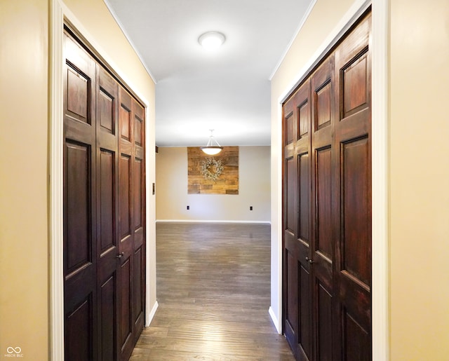 hall featuring dark wood-type flooring