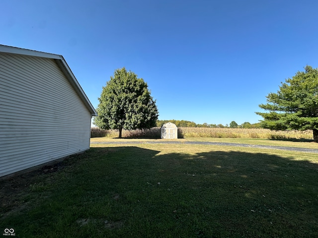 view of yard featuring a storage shed