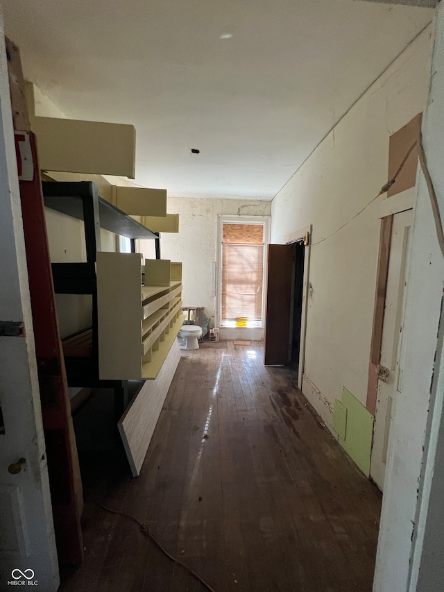 hallway with hardwood / wood-style flooring