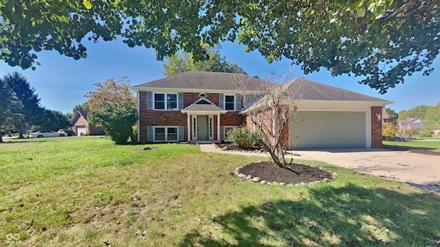 view of front facade with a garage and a front lawn