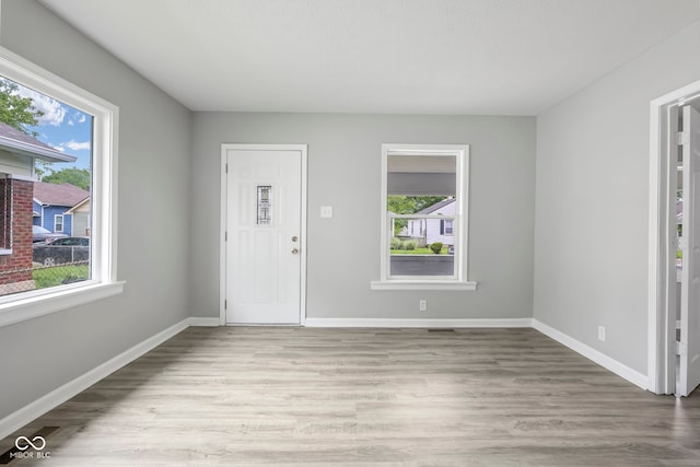 entryway with light hardwood / wood-style floors and plenty of natural light