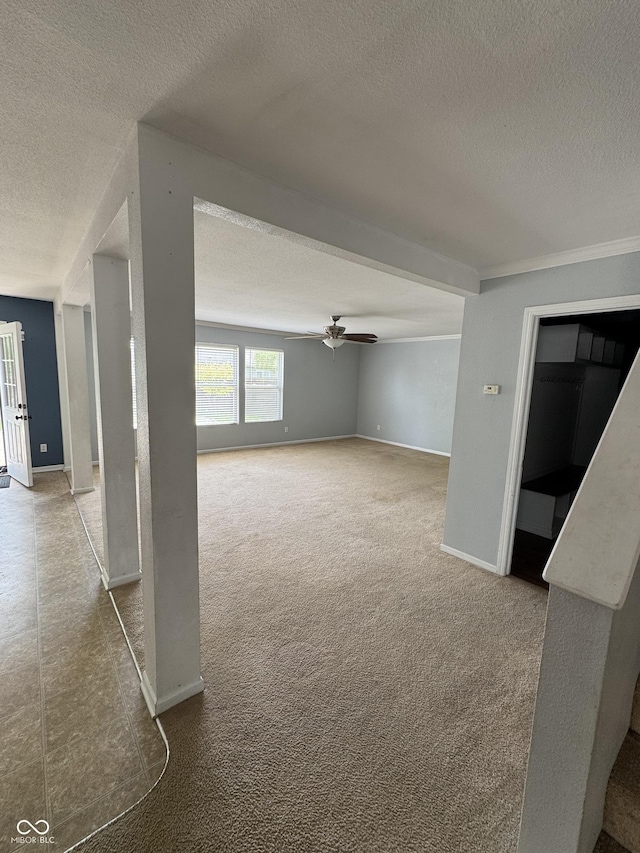 2307 Blackthorn Dr, Franklin, IN 46131 - carpeted empty room featuring a textured ceiling, ceiling fan, and baseboards