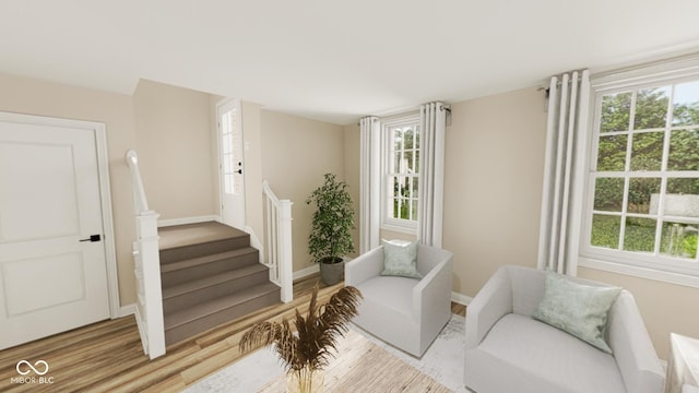 sitting room featuring light hardwood / wood-style floors