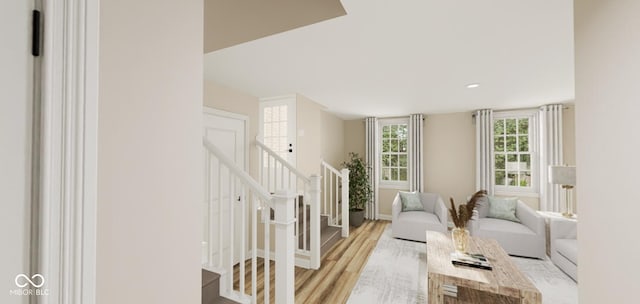 living room with light hardwood / wood-style flooring